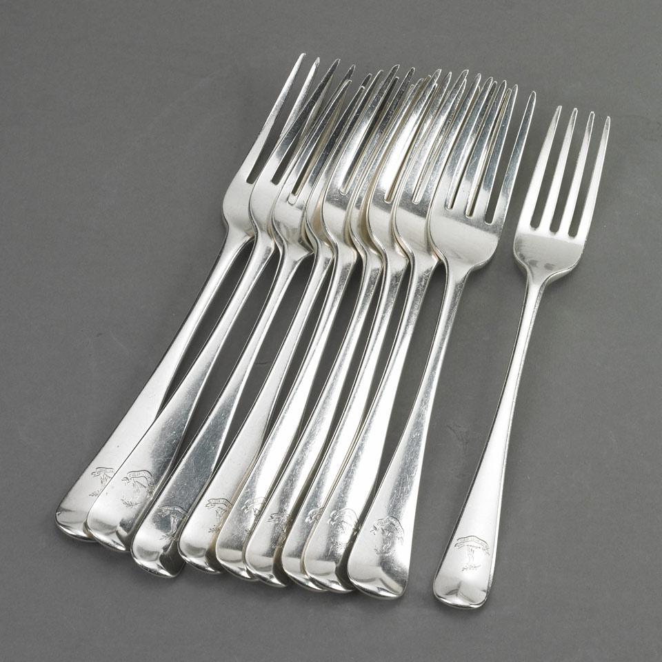 Ten George III Silver Old English Pattern Table Forks, William Eley, London, 1796 (four) and Josiah & George Piercy, 1812 (six)
