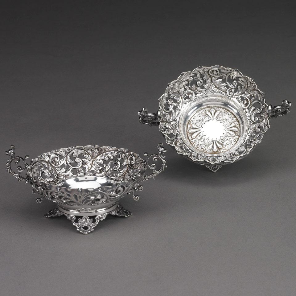 Pair of Victorian Silver Two-Handled Sweetmeat Dishes, Charles Edwards, London, 1893
