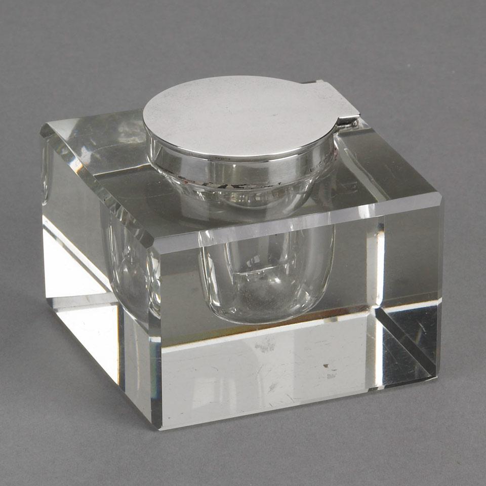 English Silver Mounted Cut Glass Inkwell, J. Grinsell & Sons, Birmingham, 1935