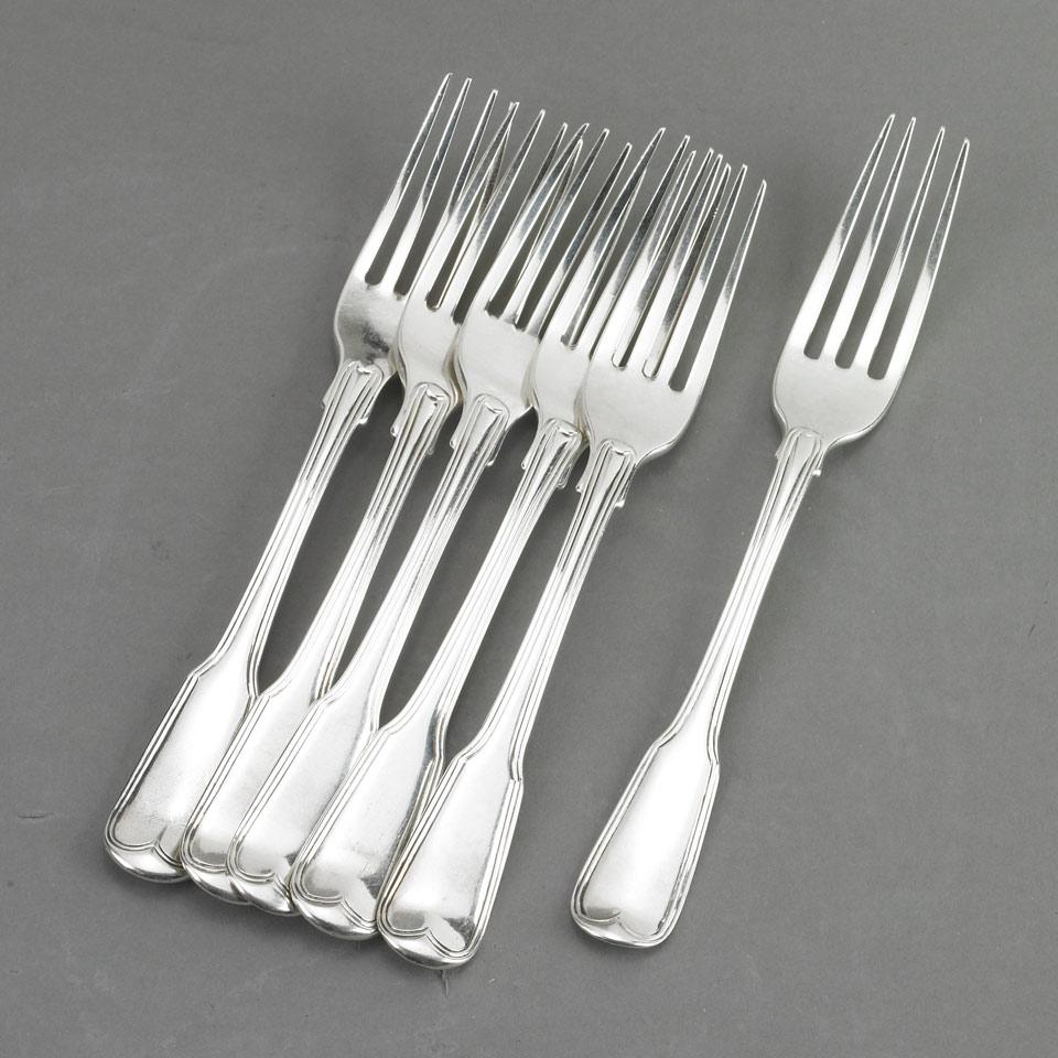 Six George III Silver Fiddle and Thread Pattern Dessert Forks, London, 1801/08