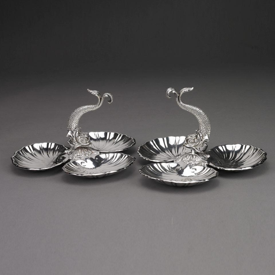 Pair of American Silver Plated Triple Shell Serving Dishes, Reed & Barton, Taunton, Mass., c.1900