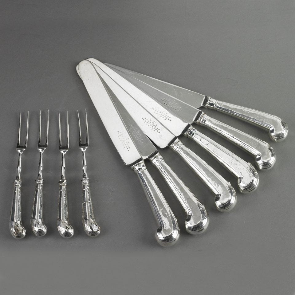 Six George III Silver Pistol-Handled Table Knives and Four Dessert Forks, c.1760-80