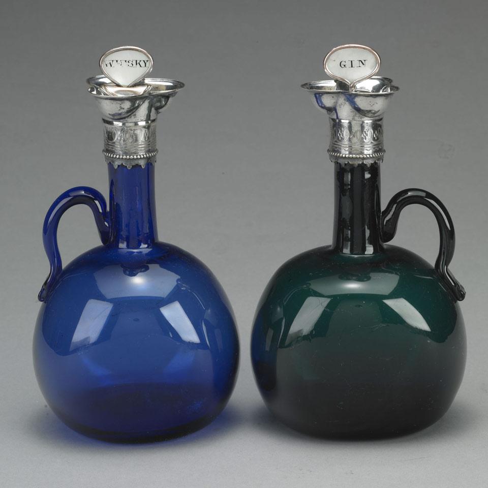 Pair of Coloured Glass Spirit Bottles, late 18th/early 19th century