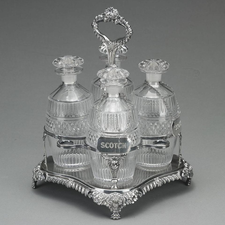 Sheffield Plated Four-Bottle Spirit Tantalus, c.1825