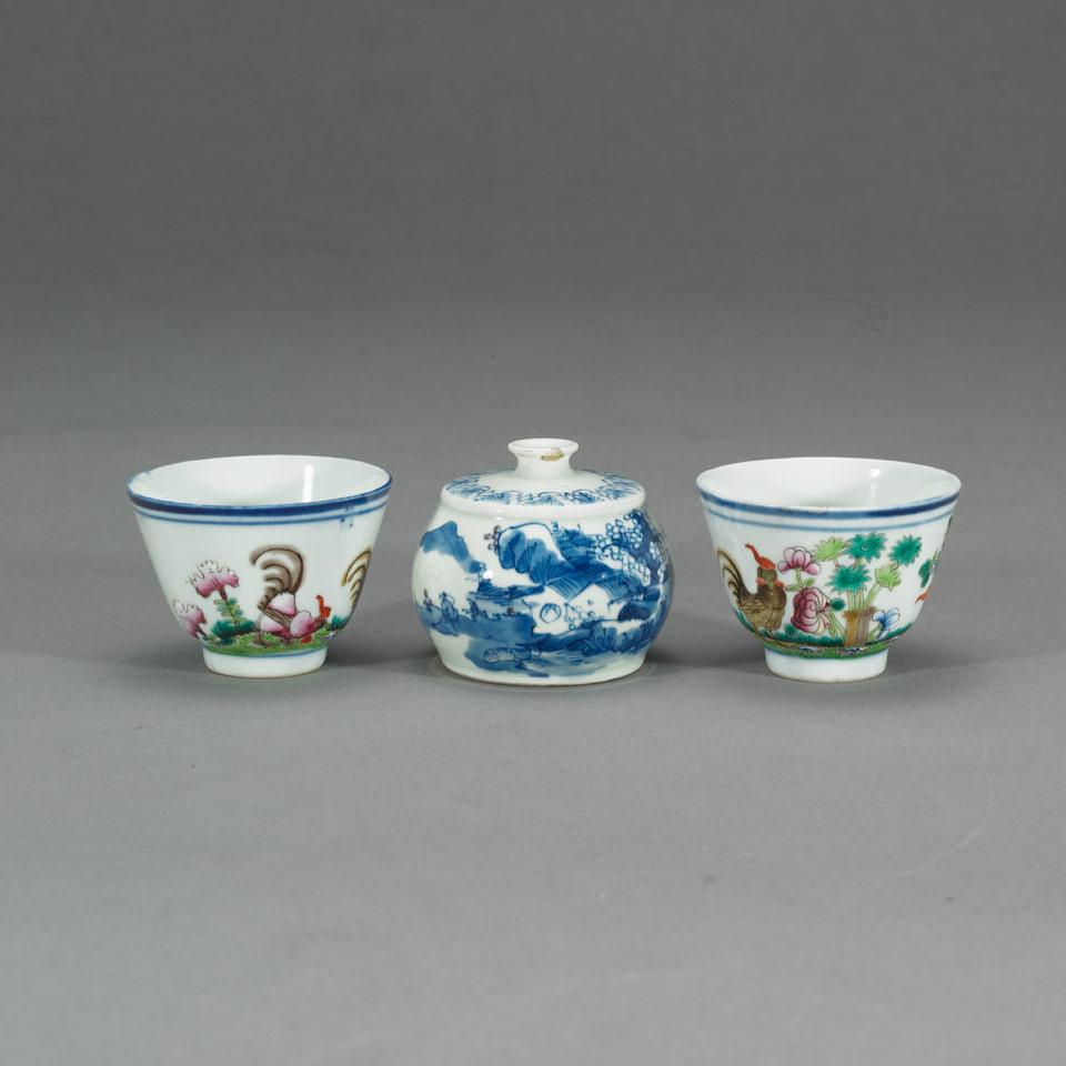 Pair of Famille Rose Chicken Cups, Tongzhi Mark