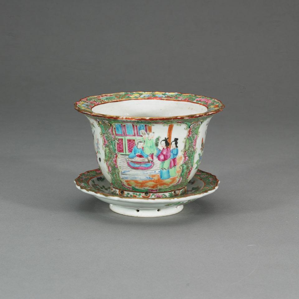 Export Canton Rose Planter and Plate, Qing Dynasty, Late 19th Century