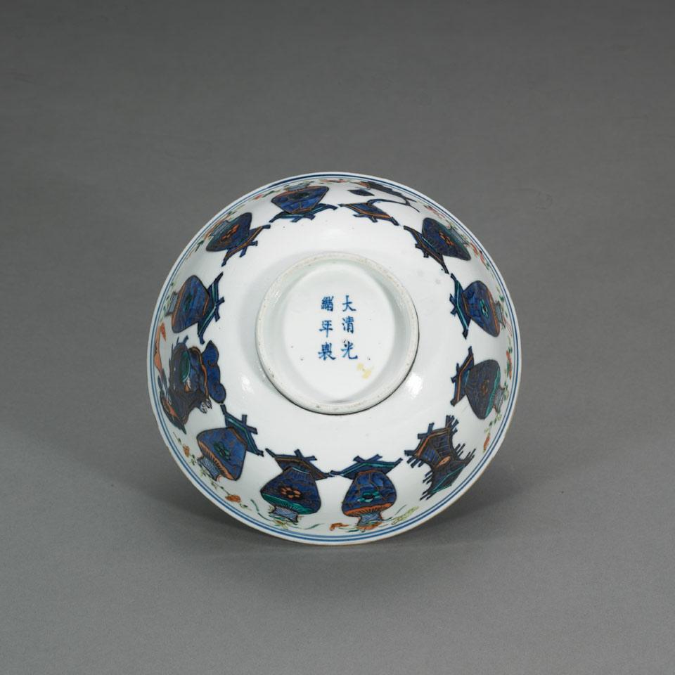 Doucai ‘Wufu’ Bowl, Qing Dynasty, Guangxu Mark and Period (1875-1908)