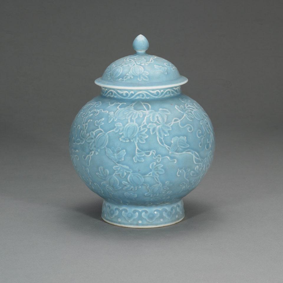 Sky Blue Ginger Jar and Cover, Guangxu Mark