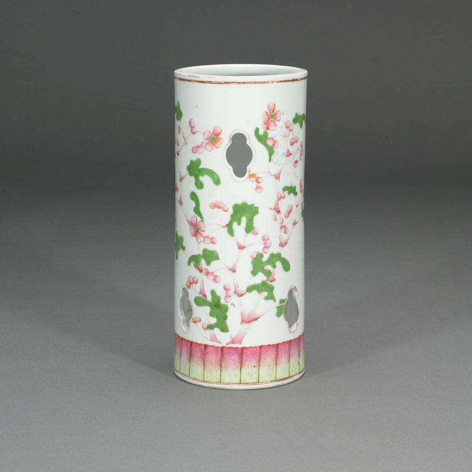 Famille Rose Cylindrical Hat Stand, First Half 20th Century