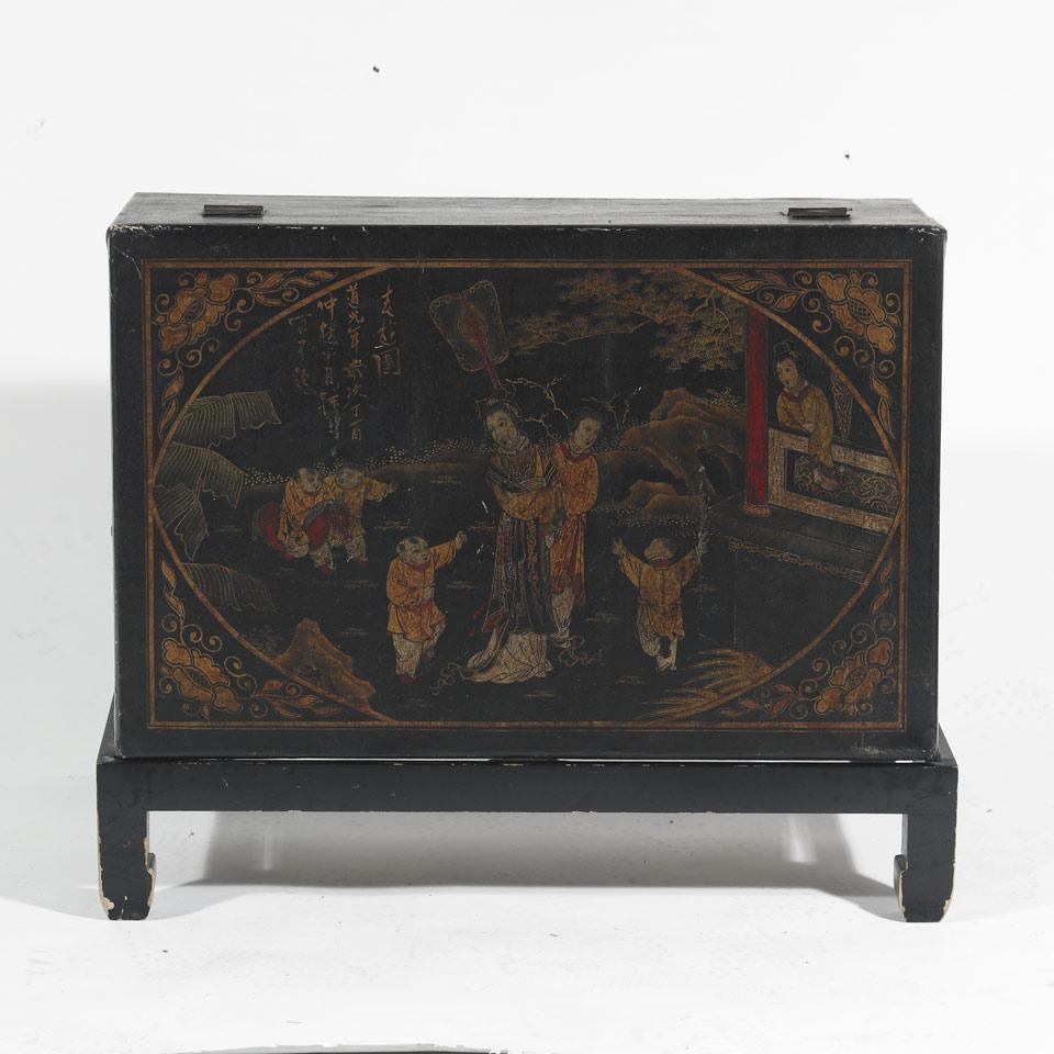 Black Lacquered and Gilt Decorated Wood Storage Chest, Daoguang Mark