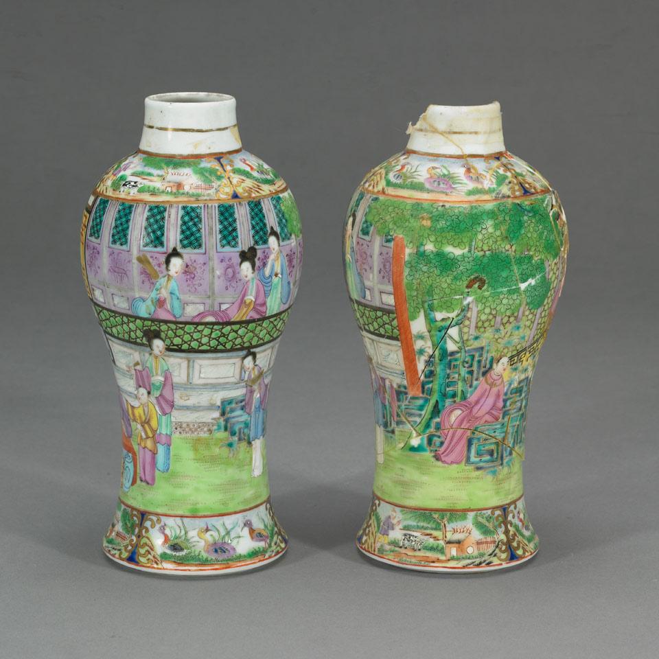 Pair of Export Canton Rose Baluster Vases, Qing Dynasty, 19th Century