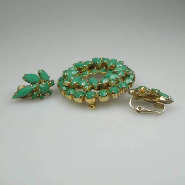 Sherman Gold Tone Metal Brooch And Earring Suite
