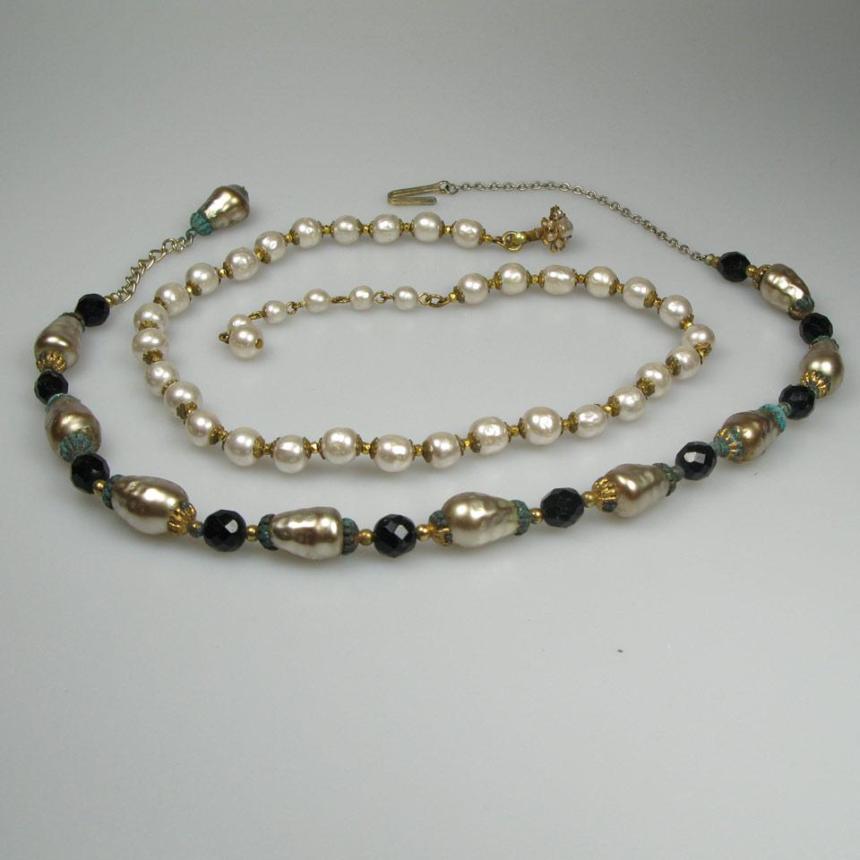 Miriam Haskell Faux Pearl And Gold-Plated Bead Necklace