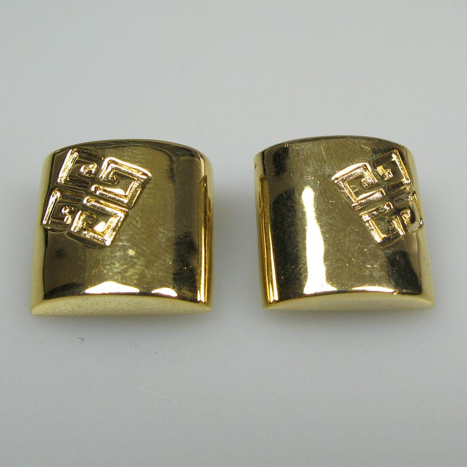 Pair Of Yves Saint Laurent Metal And Glass Clip-Back Earrings