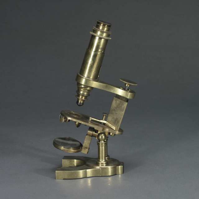 English Lacquered Brass Monocular Microscope, George Wale, 19th century