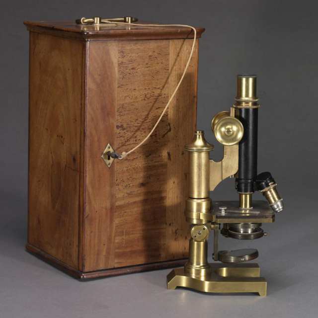 Lacquered and Enamelled Brass Monocular Compound Microscope, E. Leitz Wetzlar, New York, #36268, 1896