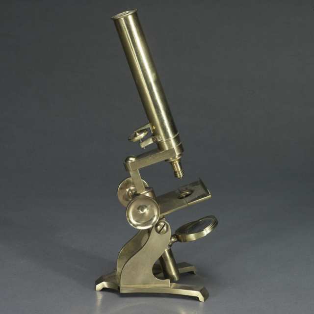 English Lacquered Brass Monocular Microscope, 19th century