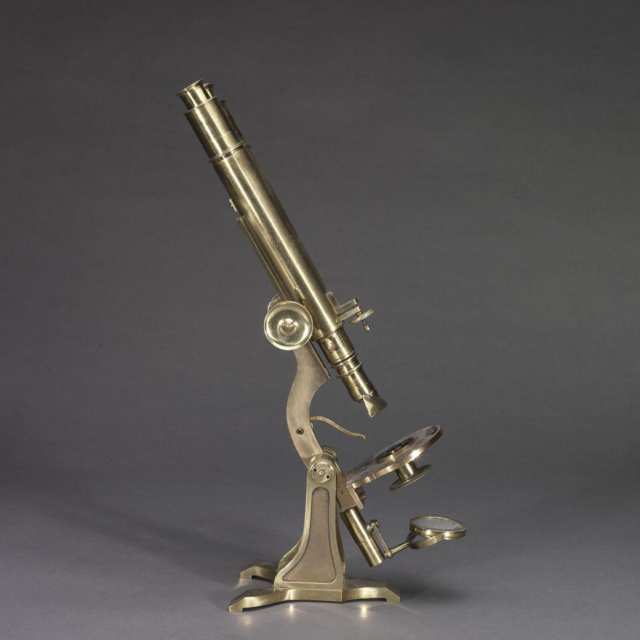 Large Lacquered Brass Binocular Microscope, Henry Crouch, No. 673, 19th century