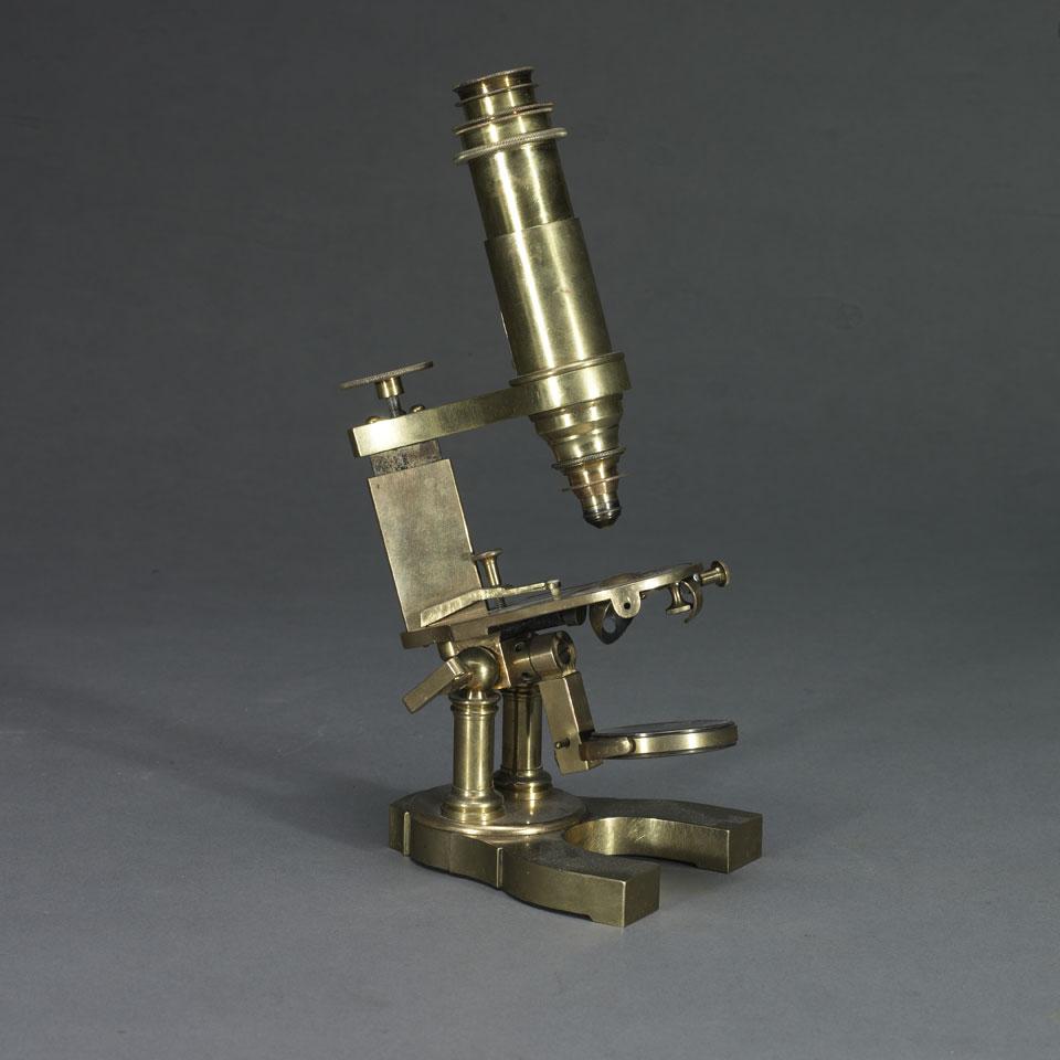 English Lacquered Brass Monocular Microscope, George Wale, 19th century