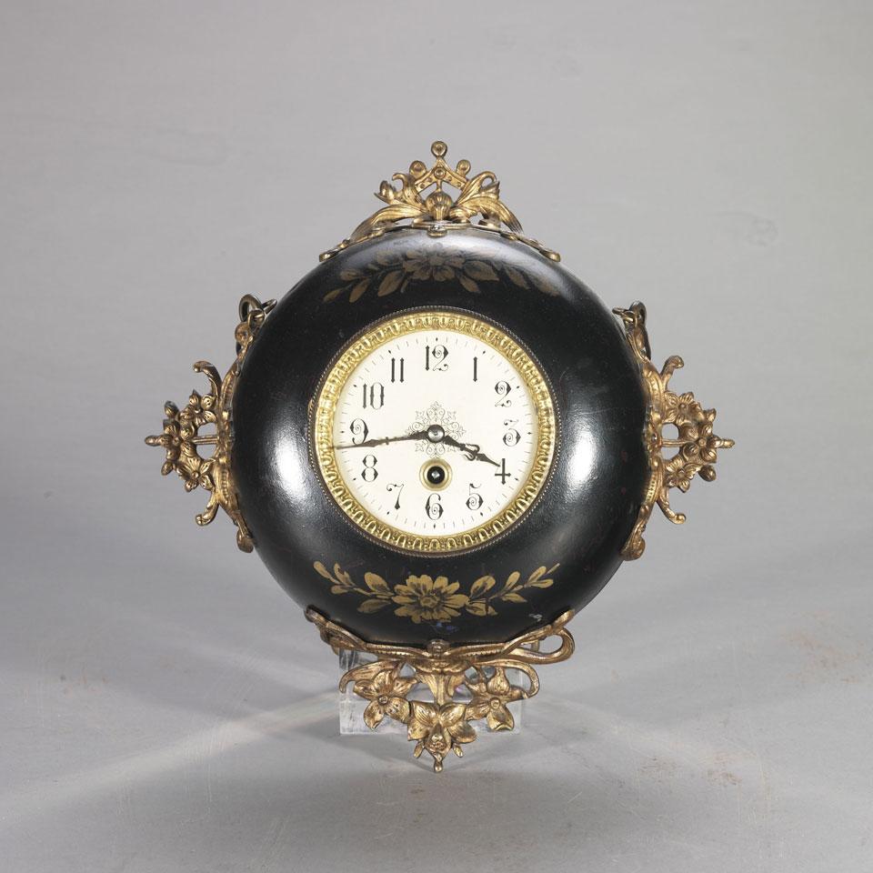 French GIlt and Lacquered Metal Cartel Timepiece, c.1900