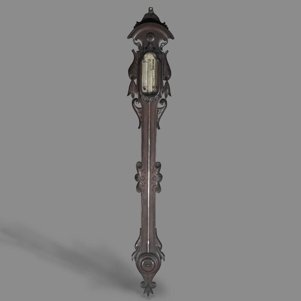 Victorian Carved Mahobany Stick Barometer, c.1860