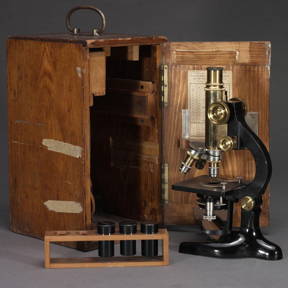 Lacquered Brass and Enamelled Metal Monocular Compound Microscope, Seibert Wetzlar, #16779