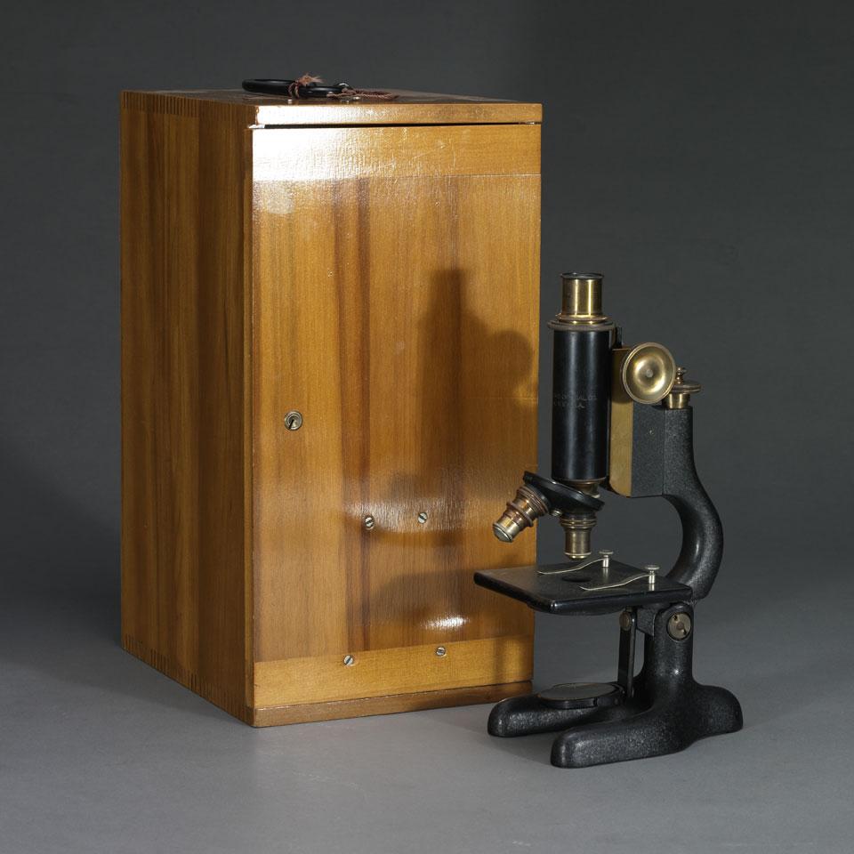 Lacquered Brass and Enamelled Metal Monocular Compound Microscope, Bausch & Lomb, #135231, c.1920