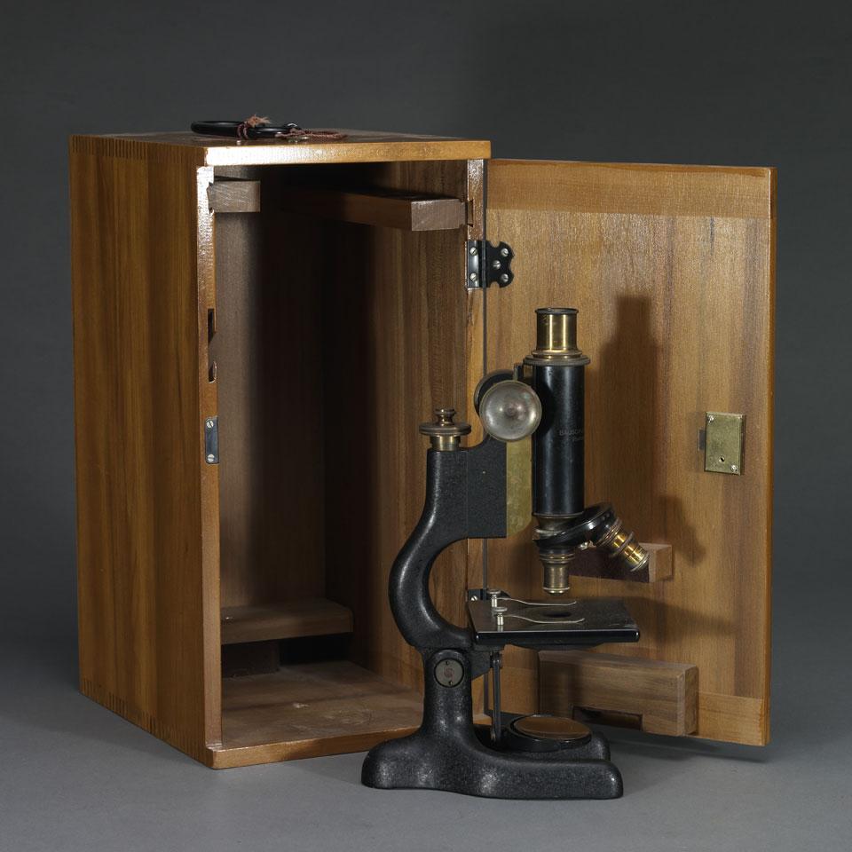 Lacquered Brass and Enamelled Metal Monocular Compound Microscope, Bausch & Lomb, #135231, c.1920