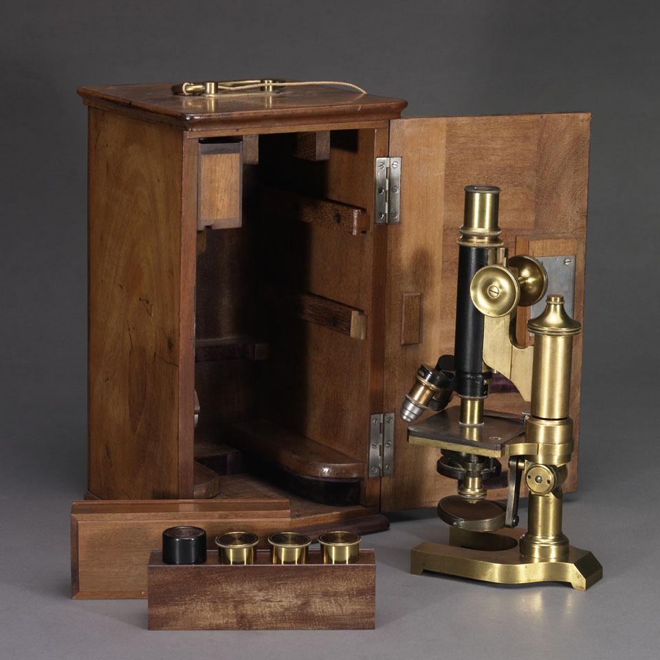 Lacquered and Enamelled Brass Monocular Compound Microscope, E. Leitz Wetzlar, New York, #36268, 1896