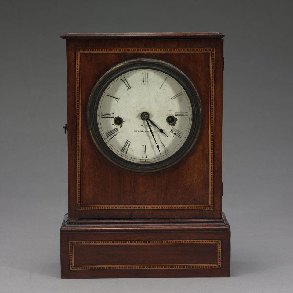 Chauncey Jerome, New Haven, Conn., Satinwood Inlaid Mahogany 8-day Shelf Clock. c.1850