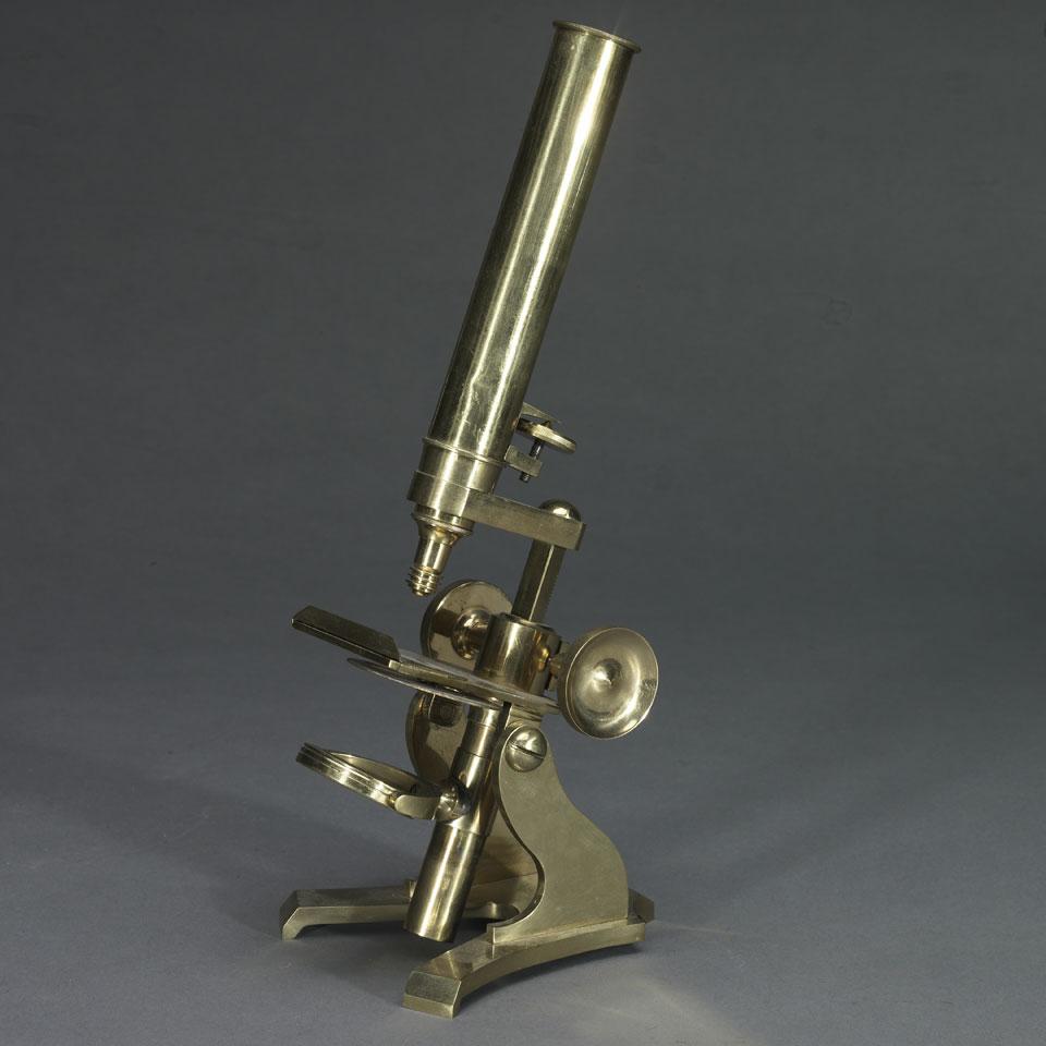 English Lacquered Brass Monocular Microscope, 19th century