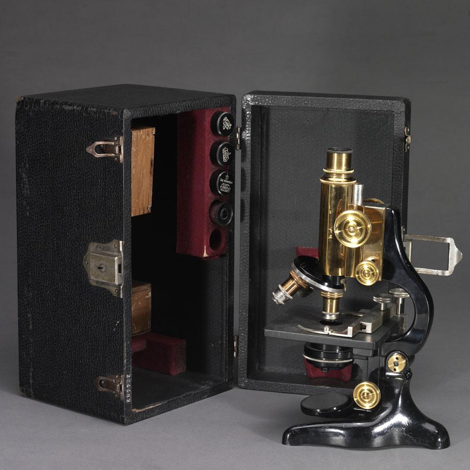Gilt Brass and Enamelled Metal Monocular Comound Microscope, Ernst Leitz Wetzlar, #264482, c.1920