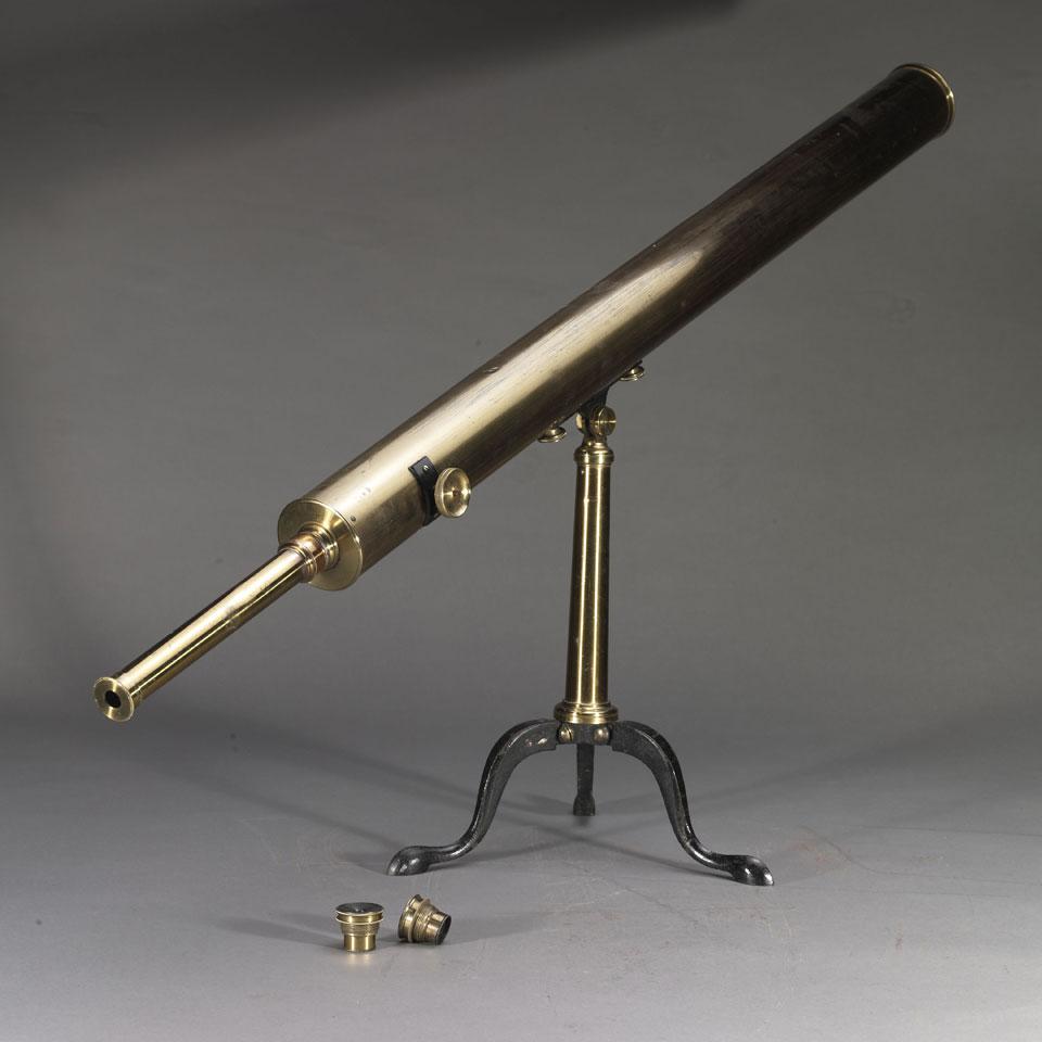 English Three Inch Lacquered Brass Astronomical Refracting Library Telescope, 19th century