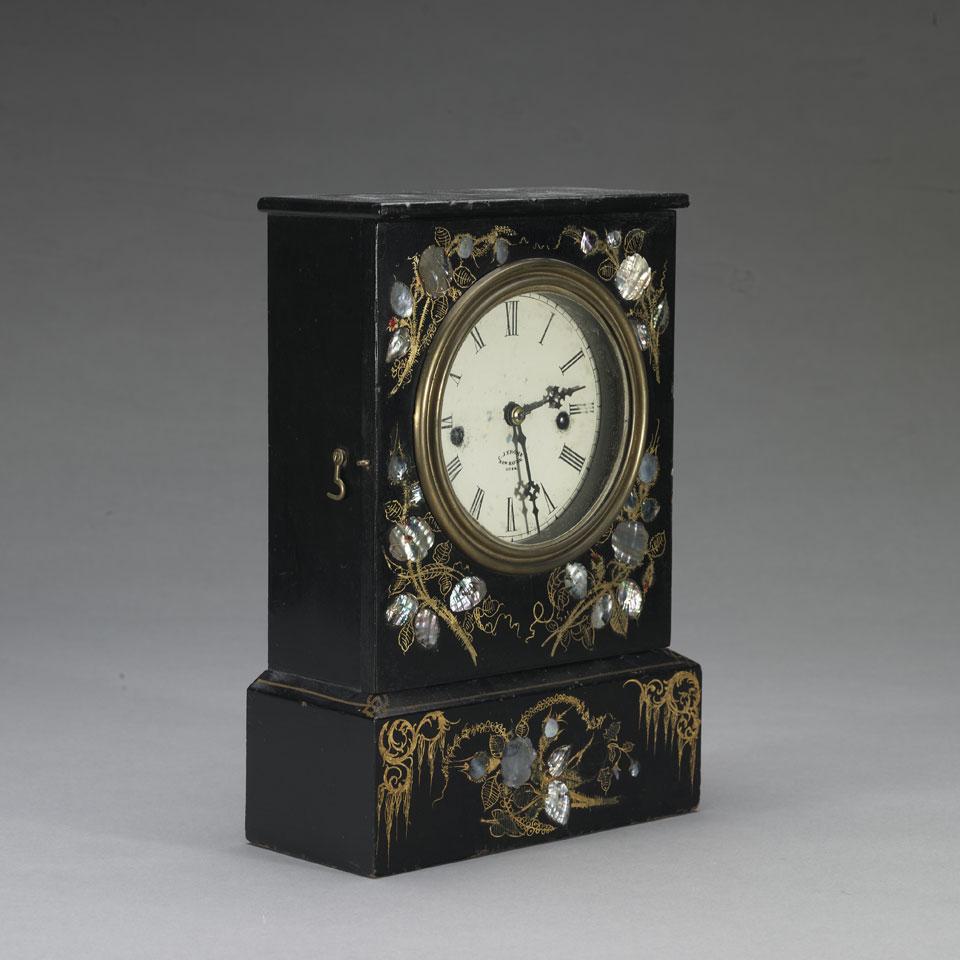 Chauncey Jerome, New Haven, Conn., Abalone Inlaid Ebonized 30-Hour Shelf Clock. c.1848