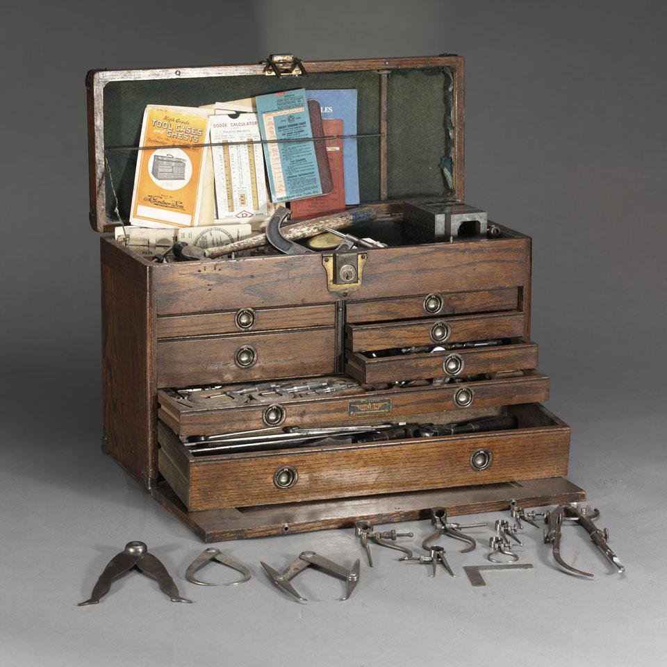 Machinist’s Oak Tool Chest by Union Chest with Tools, early-mid 20th century