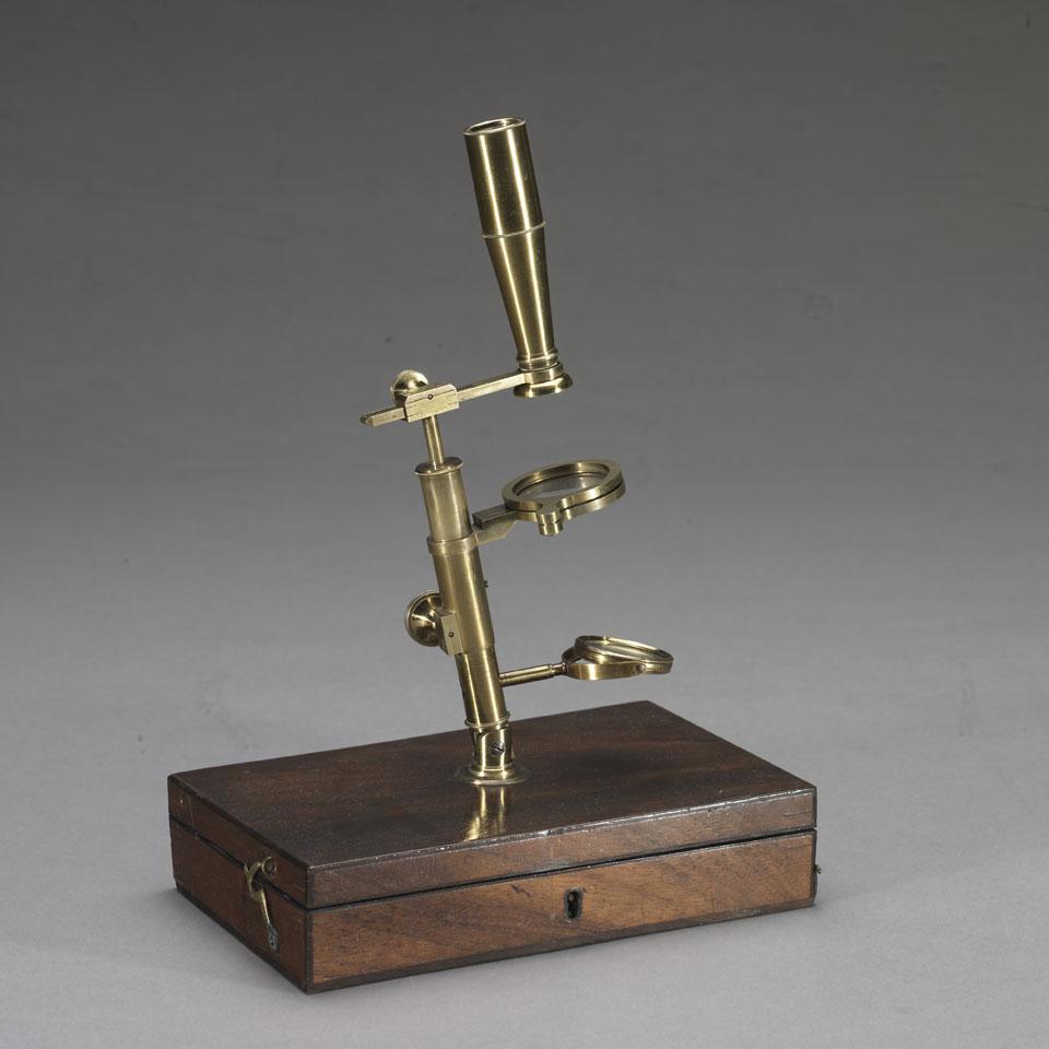 Mahogany Cased Lacquered Brass Travelling Monocular Microscope, by Bancks, London, mid 19th century