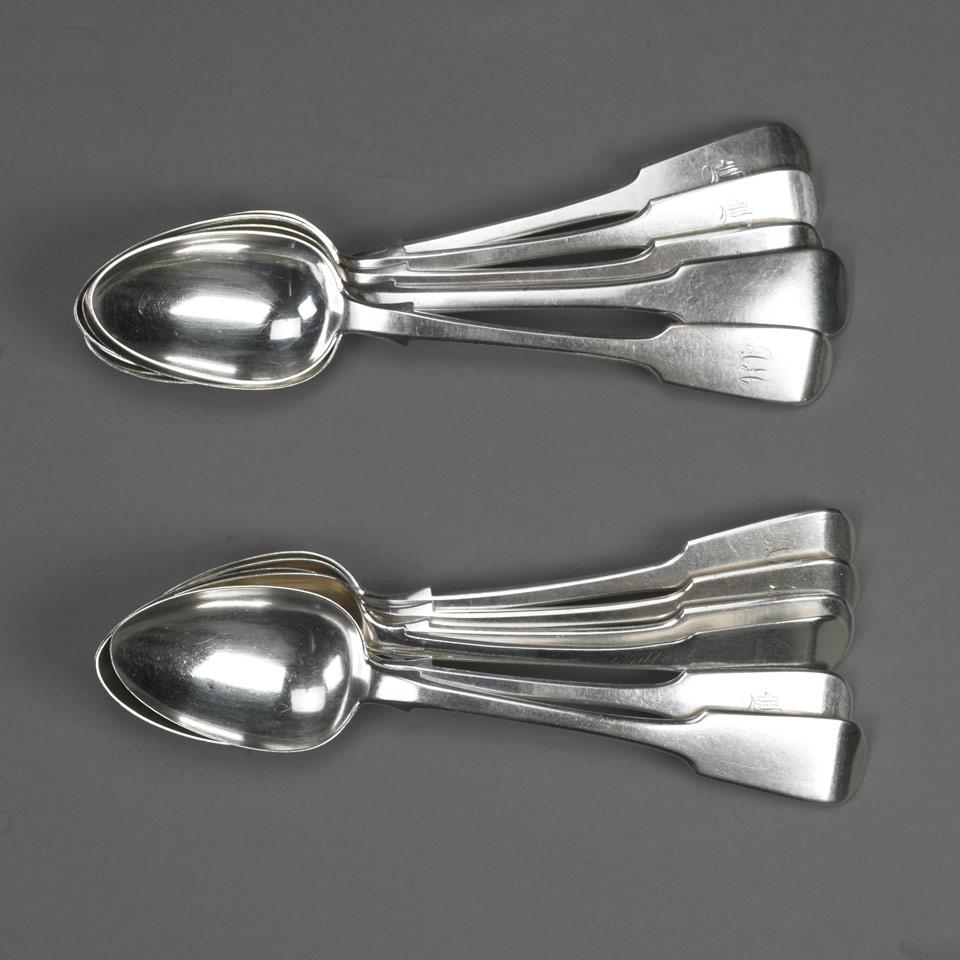 Eleven Canadian Silver Fiddle Pattern Table Spoons, Quebec and Montreal, Que., 19th century