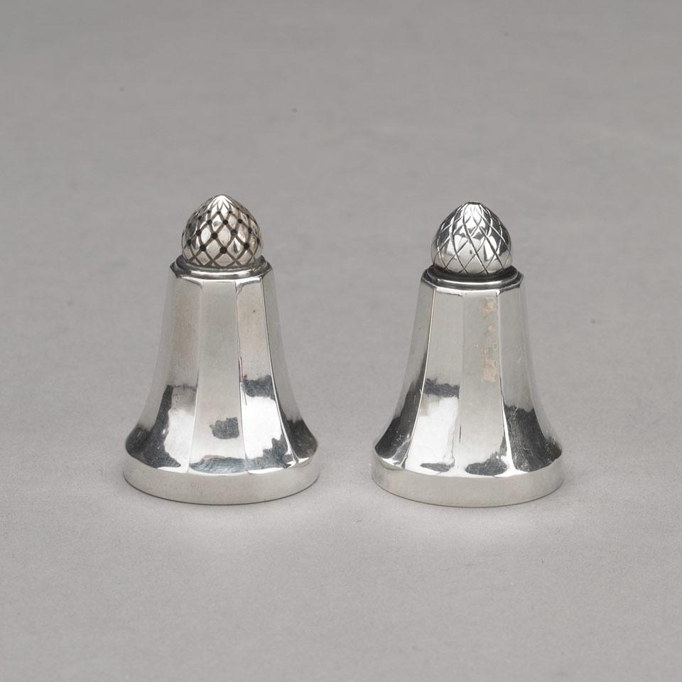 Pair of Danish Silver ‘Acorn’ Pattern Pepperettes, #423B, Johan Rohde for Georg Jensen, Copenhagen, post-1945