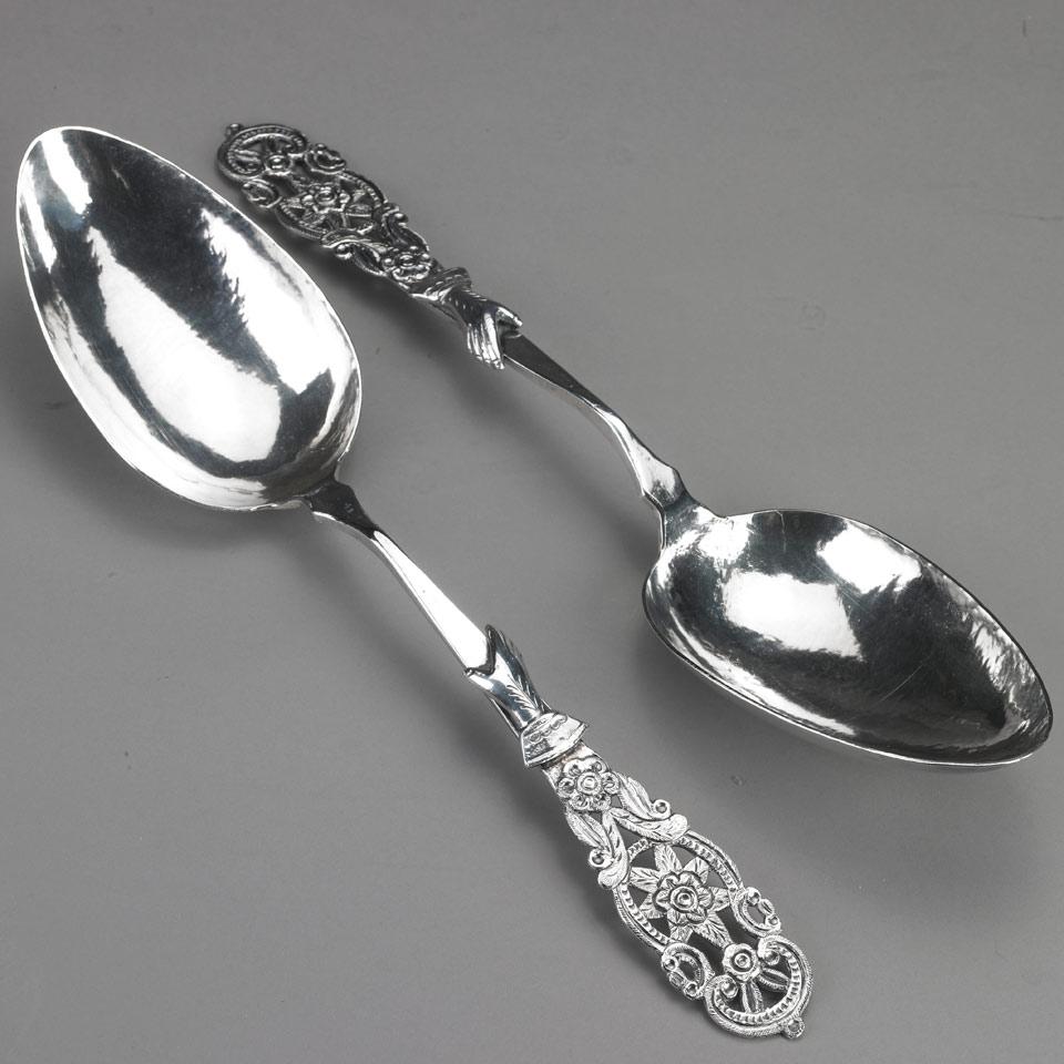 Pair of South American Silver Large Serving Spoons, late 19th/early 20th century
