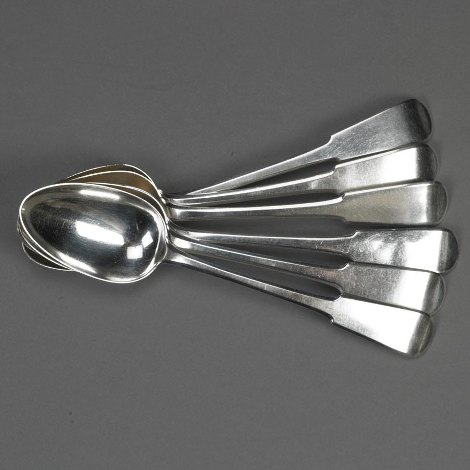 Six George III Scottish Silver Fiddle Pattern Table Spoons, Alexander Henderson, Edinburgh, 1816