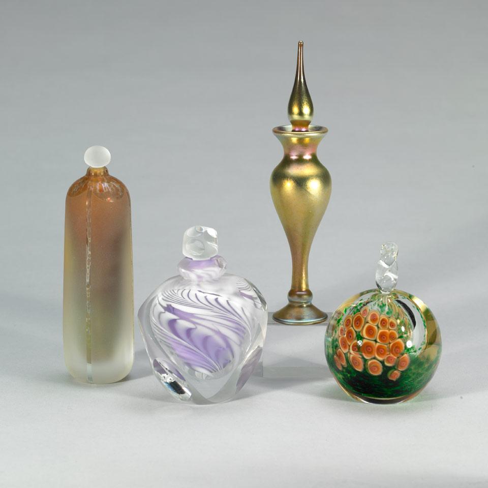 Four Studio Glass Scent Bottles, Sylvia Vigiletti (2), Correia Art Glass and James Clarke, c.1979-83