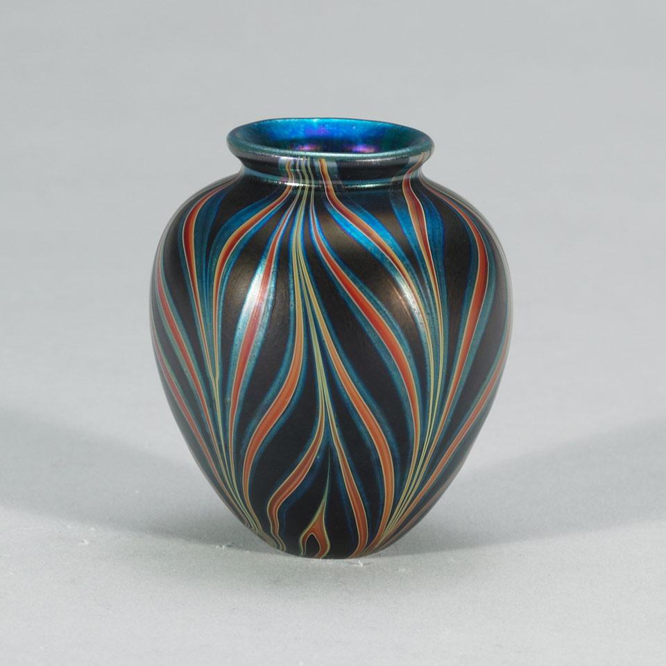 Mark Peiser (American, b.1938), Decorated Iridescent Glass Miniature Vase, 1975
