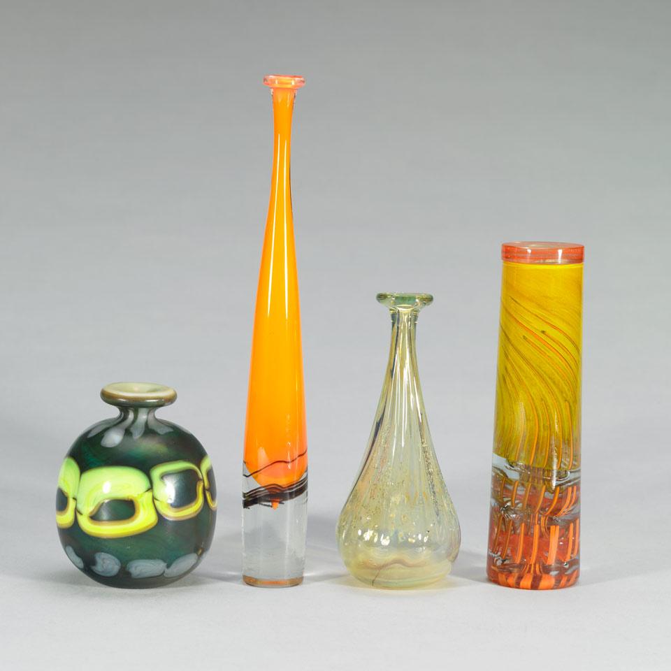 Four Canadian Studio Glass Vases, Martha Henry, Clark Guettel, Ruth Theissen and Max Leser, c.1979-80