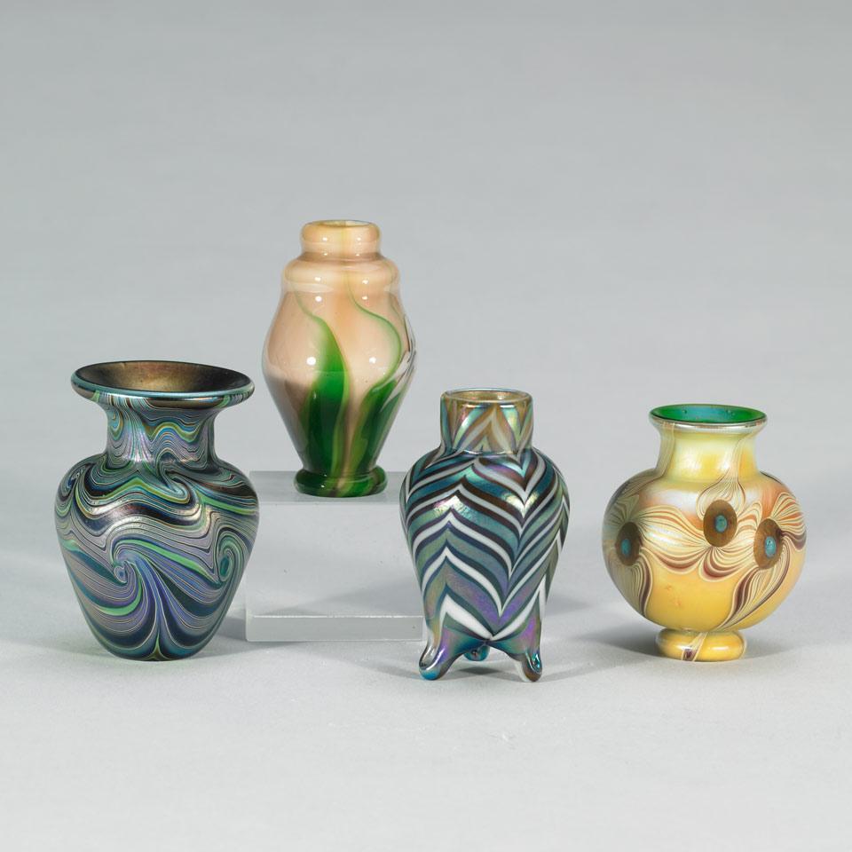 Four Lundberg Studios Glass Miniature Vases, 1974-75