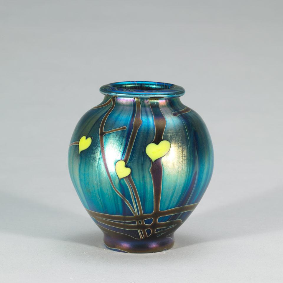 Lundberg Studios Decorated Iridescent Glass Vase, 1975