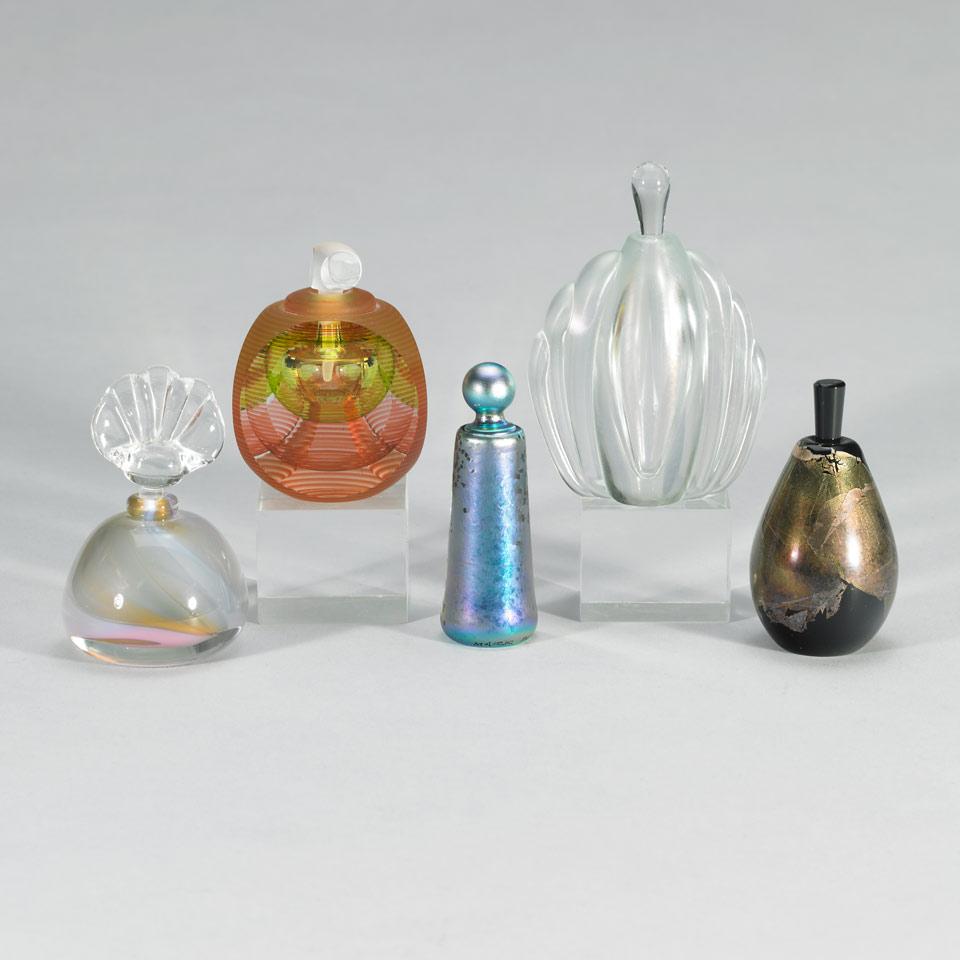 Five Studio Glass Scent Bottles, Leon Applebaum, Kit Karbler and Michael David, Martha Henry, Mark Peiser and Tom Buchner, c.1977-81