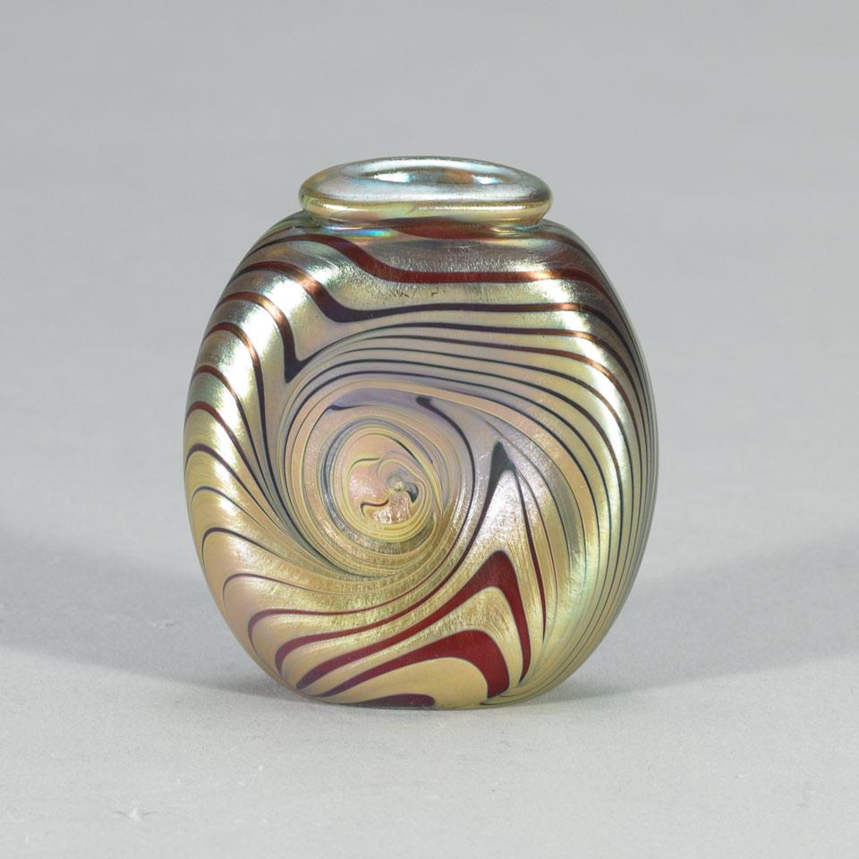 Dale Brownscombe (American, b.1945), Peiser Studio, Decorated Iridescent Glass Miniature Vase, 1975