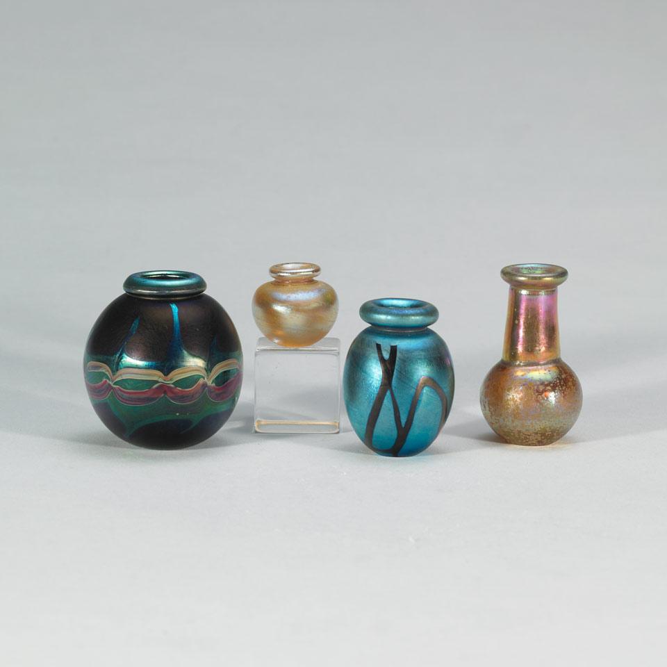Four Peiser Studio Iridescent Glass Miniature Vases, 1974-75