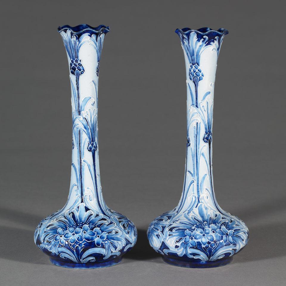 Pair of Macintyre Moorcroft Florian Cornflower Vases, c.1900