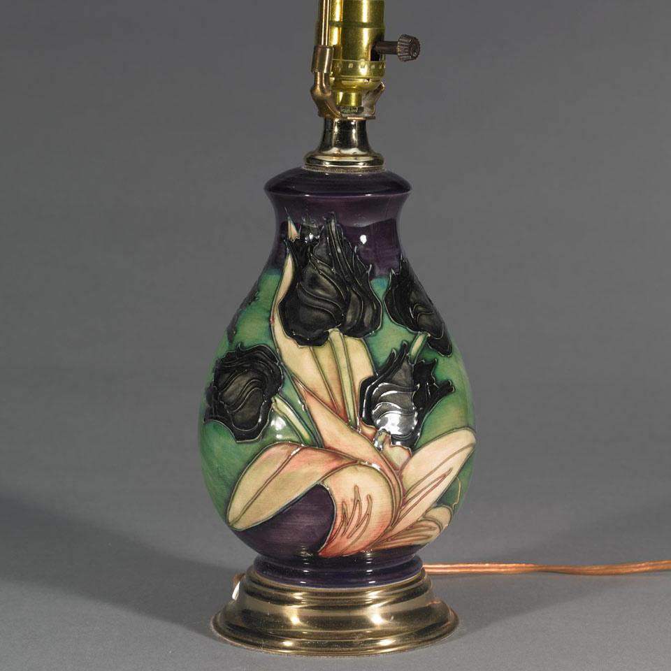 Moorcroft Black Tulip Lamp, Sally Tuffin, c.1991-92
